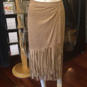 Suede fringe wrap skirt